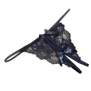 Lace Open Crotch G String Thong Black One Size